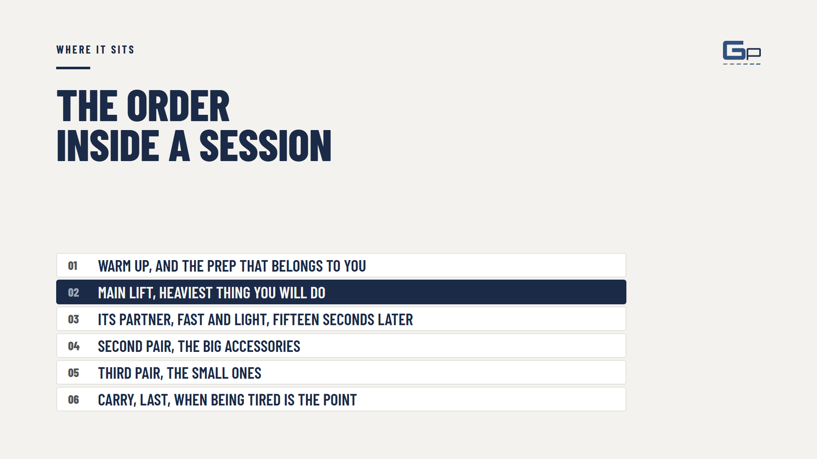 Course slide: the order inside a session